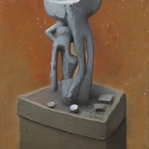 Image similar to an impasto painting by shaun tan of an abstract sculpture by the caretaker and ivan seal ( 1 9 0 0 )