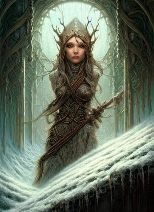 Image similar to portrait shot of snow elves in a scenic dystopian environment, intricate, elegant, highly detailed, centered, digital painting, artstation, concept art, smooth, sharp focus, illustration, artgerm, tomasz alen kopera, peter mohrbacher, donato giancola, joseph christian leyendecker, wlop, boris vallejo