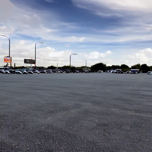 Image similar to Beatiful Fuzzy Photograph of an infinite parking lot, Long shot, full shot, wide shot, low angle,wide angle lens