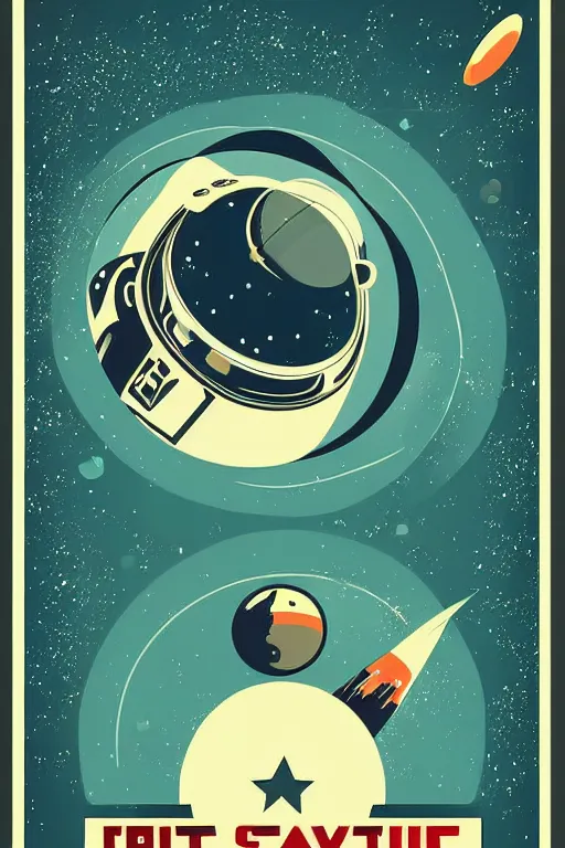 Image similar to vintage poster, space travel, illustration, vector art, retro
