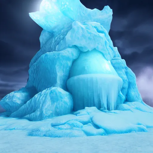 Image similar to an ice volcano, heatwave, fantasy, hyper realism, behance, artstation, unreal engine 5, octane, deviantart