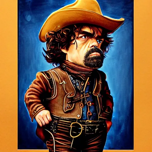 Image similar to Peter Dinklage as a cowboy, artwork by Daniel Merriam,