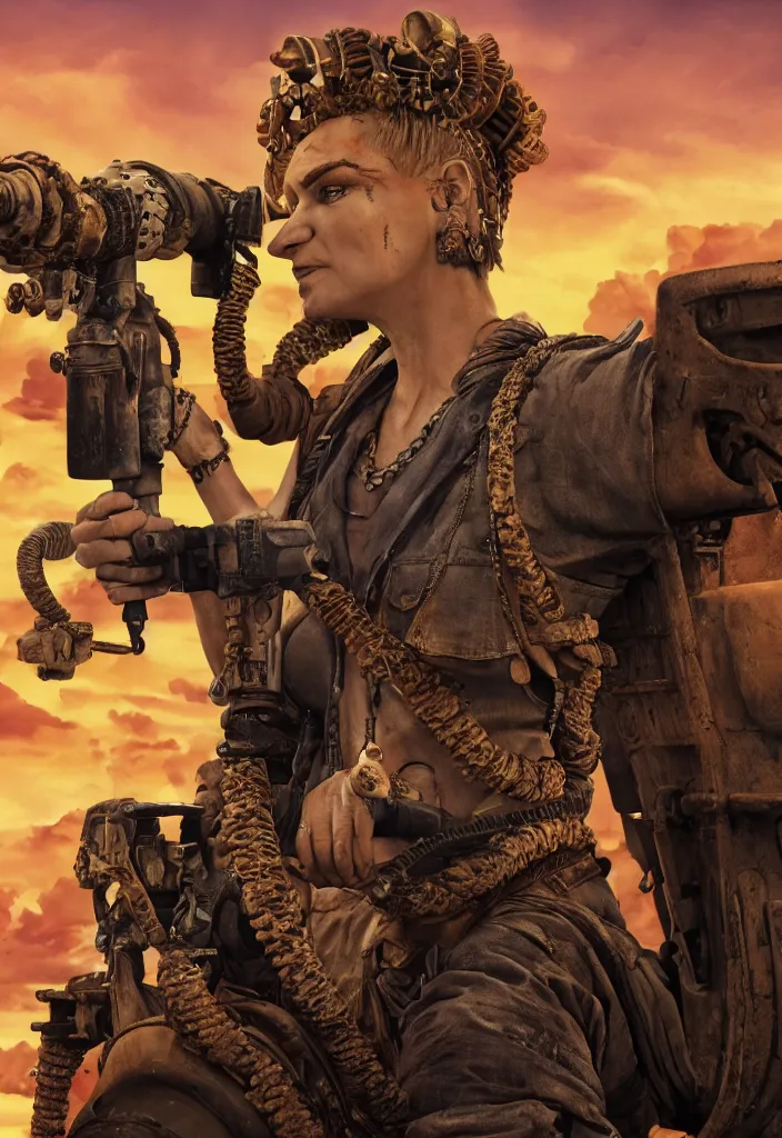 Image similar to Lisa Simpson in Fury Road movie poster, borderlands 4k render