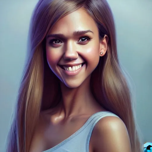 Prompt: portrait of a cartoon jessica alba smiling, medium shot, zootopia, fantasy, intricate, cinematic lighting, digital painting, artstation, concept art, smooth, sharp focus, pixar zootopia illustration, art by artgerm and greg rutkowski and disney, detailed textures, award winning portrait studio lighting by jessica rossier and brian froud and gaston bussiere