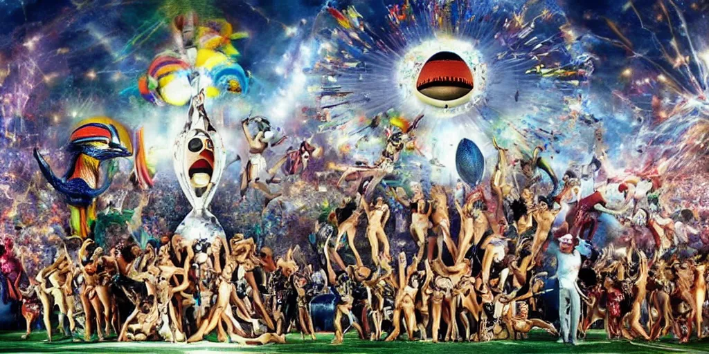 Image similar to superbowl halftime show in the style of salvador dali