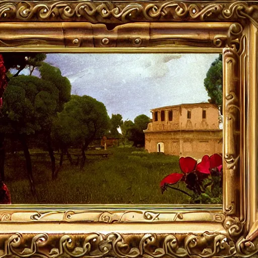 Prompt: ancient realistic satanic town flower bocaccio cardboard merlot shiraz , by Artemisia Gentileschi and Martin Johnson Heade and George Inness , #micro , photography , digital illustration