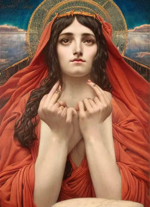 Image similar to beautiful enlightened cult magic psychic woman with tattoos, oil painting, robe, symmetrical face, greek dark ritual myth, by John William Godward and Anna Dittman, masterpiece