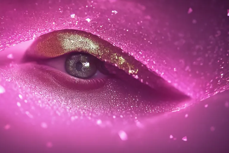 Prompt: film still, pink diamonds cascade like waterfalls from her eyes, cinematic lighting, ray tracing, unreal engine 5, photorealistic, 8 k, uhd, extremely detailed, beautiful, elegant, intricate, foggy, golden ratio, medium close - up, perfect composition, dramatic, medium close - up