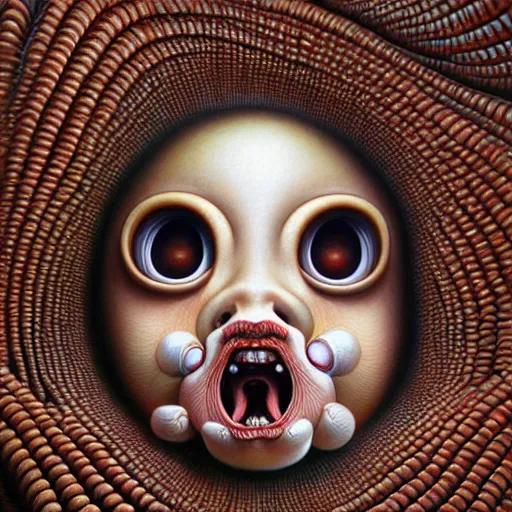 Prompt: visceral reaction to foul beings. by naoto hattori, hyperrealistic photorealism acrylic on canvas