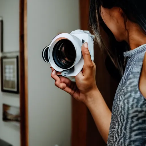 Prompt: photo of a mirror, photographer avoiding picturing their own reflection