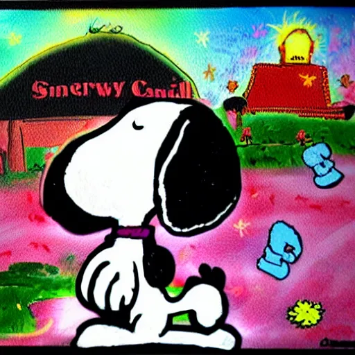 Image similar to snoopy in cancun, paint, art, carton