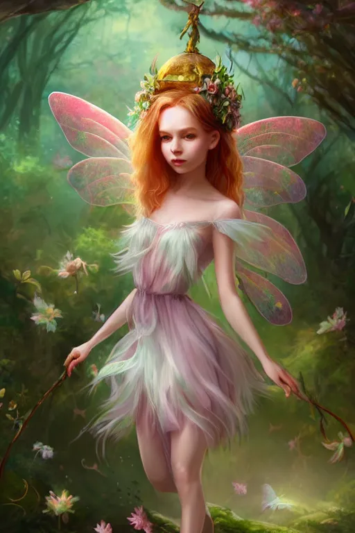 Image similar to a cute fairy in the dreamy forest, fantasy, dreamlike, 8 k resolution, hyper detailed, d & d, character design, digital painting, trending on artstation, sharp focus, illustration, art by viktoria gavrilenko, hoang lap, fuji choko, steve zheng