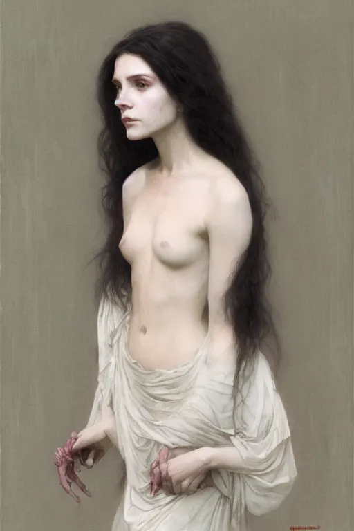 Prompt: Portrait of beautiful pale Wanda Maximoff, artstation, painted by Wayne Barlowe and Greg Rutkowski and zdislav beksinski and Ruan Jia and Mandy Jurgens and Artgerm and william-adolphe bouguereau