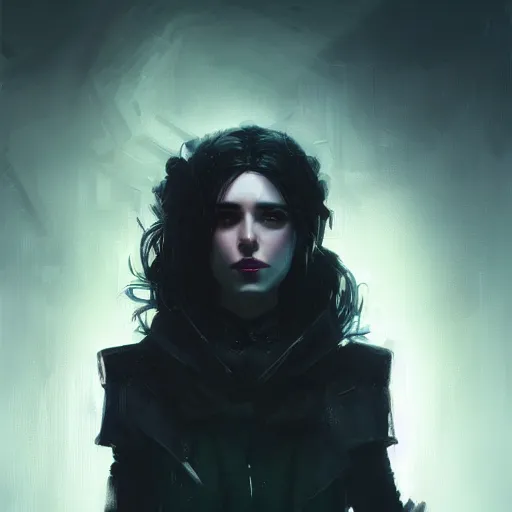 Image similar to Yennefer cyberpunk, oil painting, Tooth Wu, Greg Rutkowski, RPG portrait, dynamic lighting, fantasy art, High contrast, depth of field