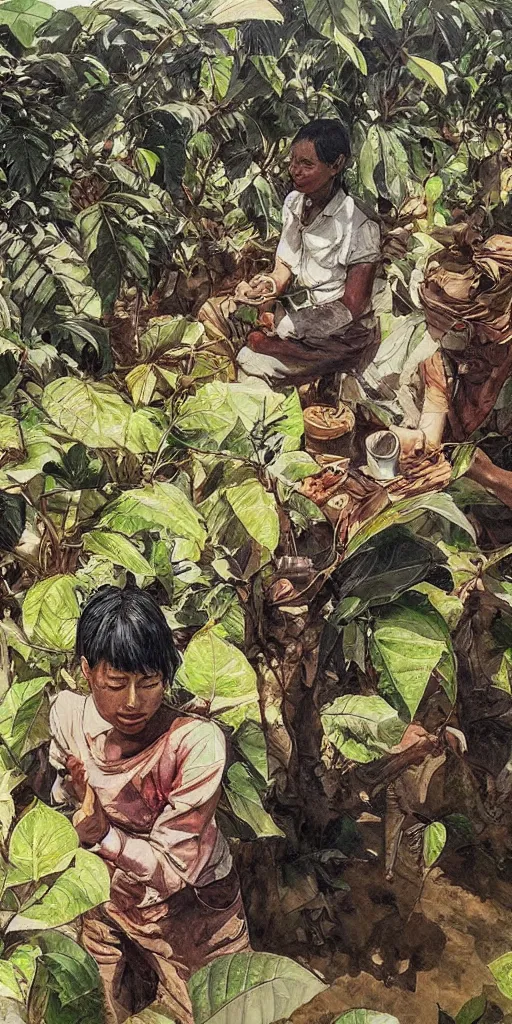 Prompt: oil painting scene from coffee plantation by kim jung gi