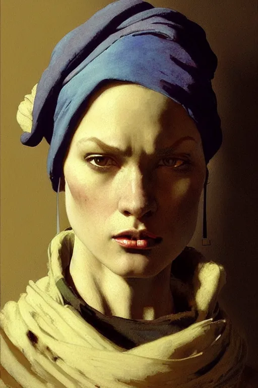 Prompt: full character portrait half - life 2 team fortress 2 video game character art not the girl with the pearl earring character design, painting by gaston bussiere, katsuya terada, nc wyeth, greg rutkowski, craig mullins, vermeer, frank frazetta, mucha, tom of finland, trending on artstation, jeffery catherine jones