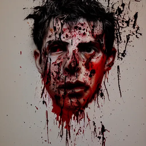 Image similar to matte portrait of a depressed young man covered in dirt and blood, by Antony Micallef by Camille Rose Garcia