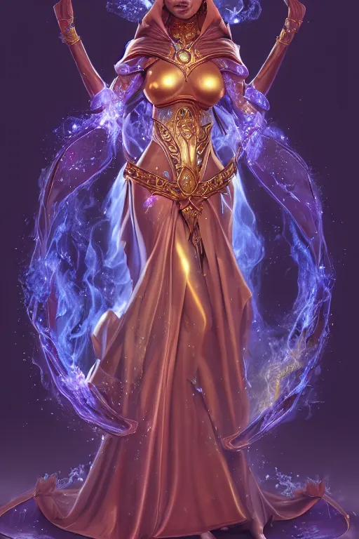 Prompt: mystical, magician, beautiful female!!, silk gold robes, casting fire spells, dramatic, intricate, elegant, majestic, highly detailed, hard focus, digital painting, artstation, smooth, unreal engine