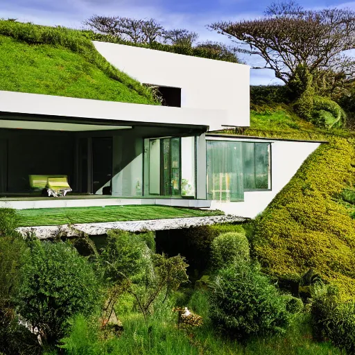 Prompt: a very beautiful house with a Green garden on a Cliff in Ireland, 8K, photorealistic, High resolution, architectural digest