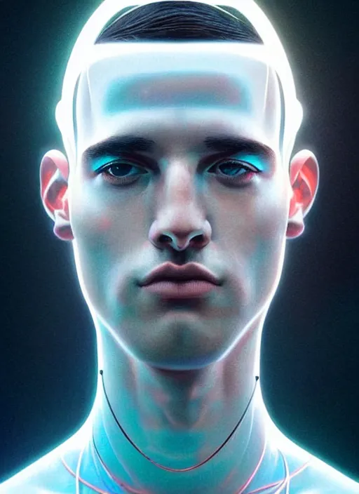 Image similar to a highly detailed long shot photo of masculin male face portrait, futurism, rococo cyber neon lighting, detailed futuristic fibonacci jewelry, profile posing, hyper photorealistic, crispy quality, digital photography, trending in pinterest, cinematic, 4 k ultra hd, art by pascal blanche, art by greg rutkowski, art by artgerm,