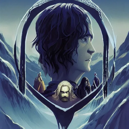 Image similar to face icon stylized minimalist the lord of the rings : the fellowship of the ring 2 0 0 1, loftis, cory behance hd by jesper ejsing, by rhads, makoto shinkai and lois van baarle, ilya kuvshinov, rossdraws global illumination