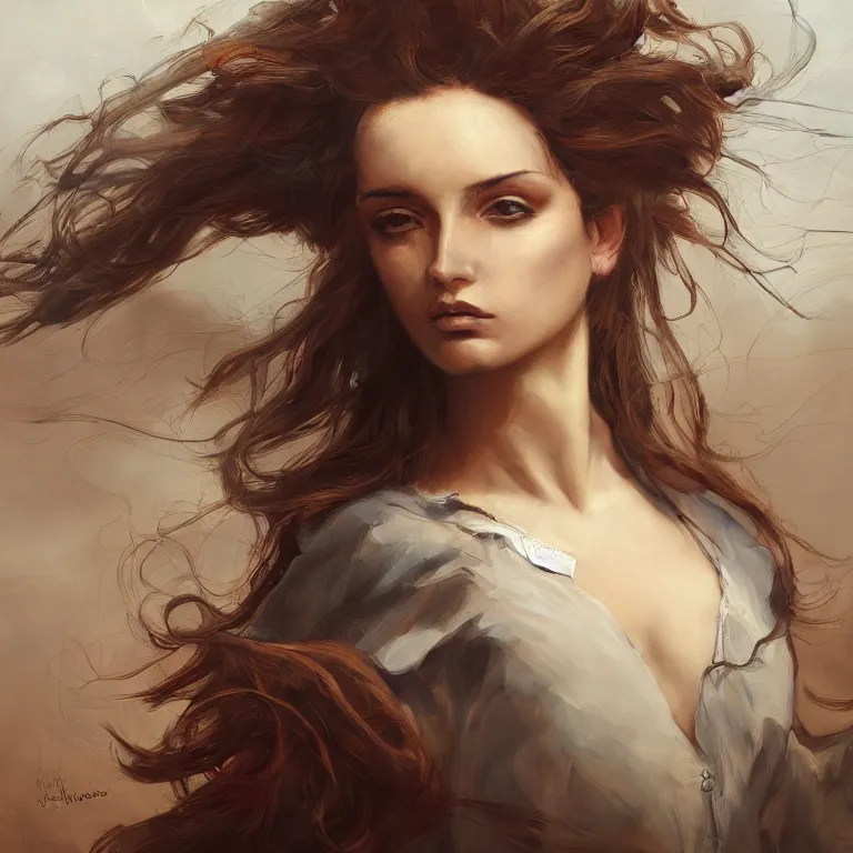 Image similar to a beautiful masterpiece painting of a herione by juan gimenez, windy day, award winning, trending on artstation,