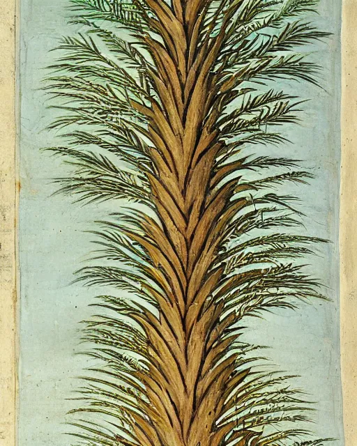 Image similar to a manuscript painting of exeggutor in the style of the Rochester Bestiary, Ashmole Bestiary