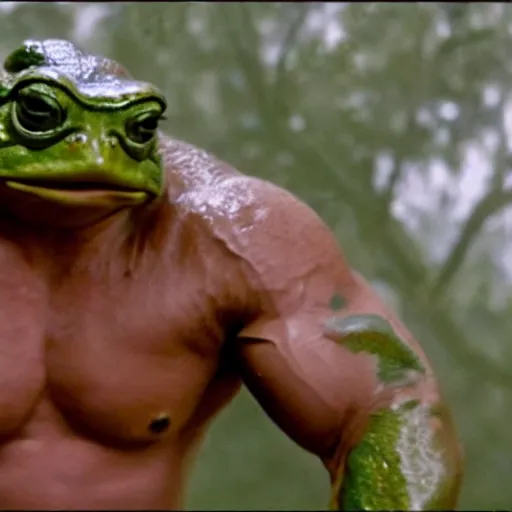 Image similar to dwayne johnson wrestling a big strong frog, pepe the frog, toad, film still by martin scorsese and quentin tarantino, award winning, 8 k