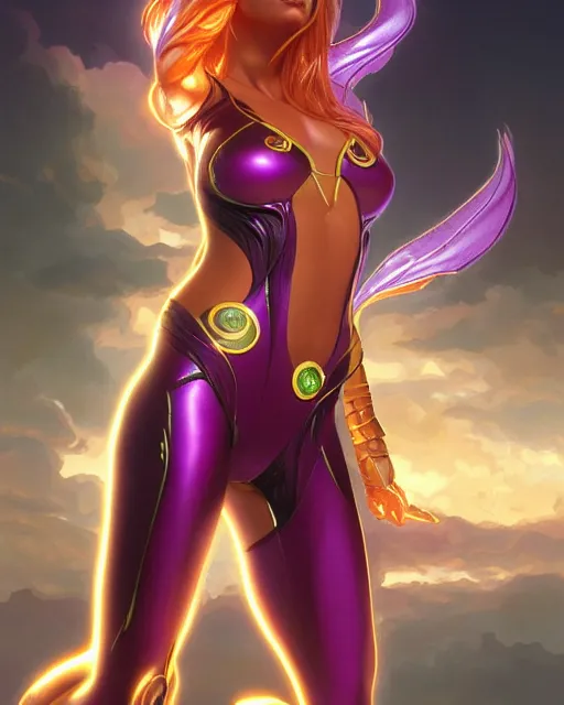 Image similar to ultra realistic illustration, young denise richards as starfire anime, intricate, elegant, highly detailed, digital painting, artstation, concept art, smooth, sharp focus, illustration, art by artgerm and greg rutkowski and alphonse mucha and wlop