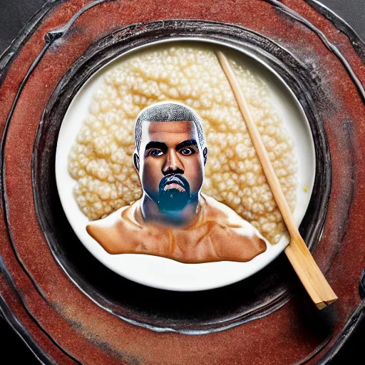 Image similar to kanye west made out of congee, michelin star photography, congee