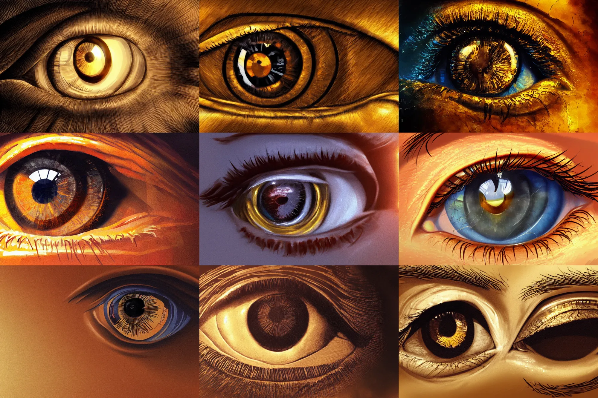 Prompt: hyperdetailed picture of an eye, golden hour, artstation