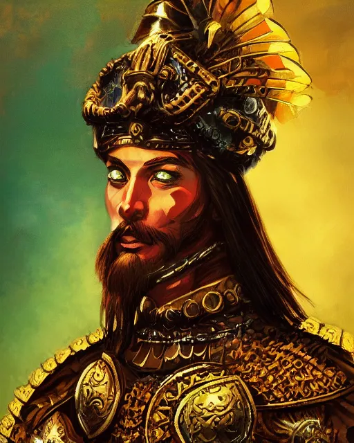 Prompt: illustration of a conquistador wearing ornate armor by anato finnstark and sangsoo jeong, treasure island movie color scheme, symmetric, facial features, portrait, digital painting, trending on artstation, masterpiece