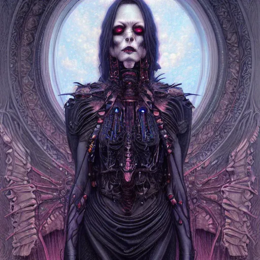 Image similar to hyper detailed masterpiece, beautiful androginous vampire portrait jean giraud, digital art painting, darkwave goth aesthetic, creepy, psychedelic, artgerm, donato giancola, tom bagshaw