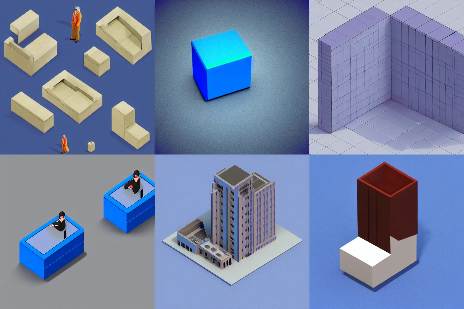 Prompt: 3d rendering isometric object Joe Spinell, blue background