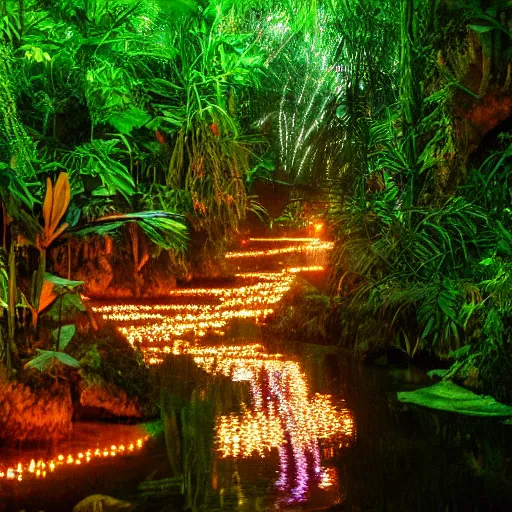 Prompt: river of light in a tropical rainforest