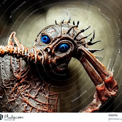 Prompt: photo taken of an epic intricate, ultra detailed, super realistic gritty, wet, slimy, lifelike sculpture of a nightmarish hellish humanoid faced insectoid creature created by weta workshop, menacing, some zoomed in shots, photorealistic, sharp focus, white wall, extremely cold blueish colour temperature, f 1. 4, full body shot, golden ratio