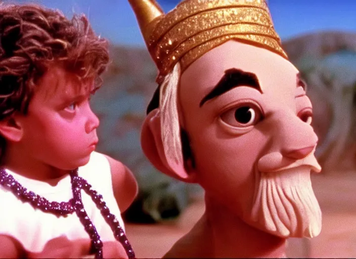 Prompt: film still of sinbad david adkins as a genie in a kids movie 1 9 9 2