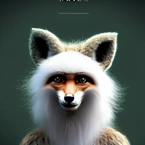 Image similar to fox as a monkey, fluffy white fur, black ears, stunning green eyes, extremely long white tail with black tip, award winning creature portrait photography, extremely detailed, artstation, 8 k, sensual lighting, incredible art, wlop, artgerm