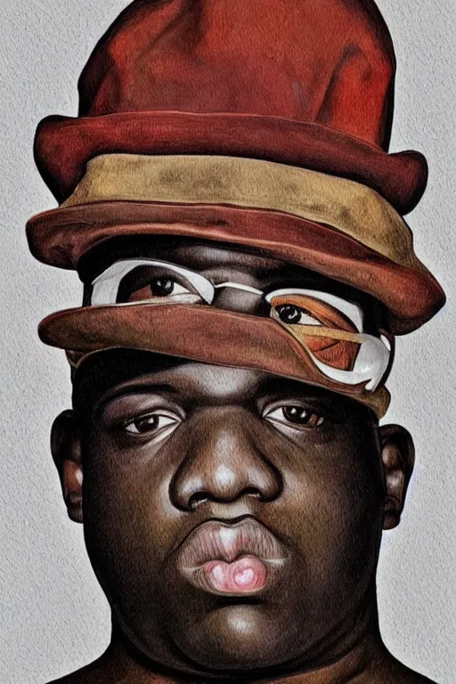 Image similar to a portrait of biggie smalls in style of rudy gutierrez and egon schiele, masterpiece, hyperdetailed, complex, intricate, 4 k, trending on artstation