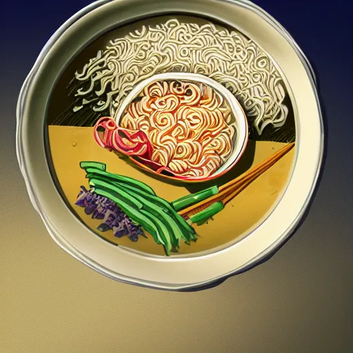illustration of ramen noodles bowl in traditional Stable Diffusion