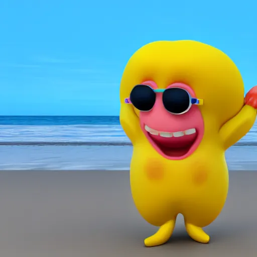 Image similar to Dancing banana at the beach, 3d render, cute, chibi, shaded