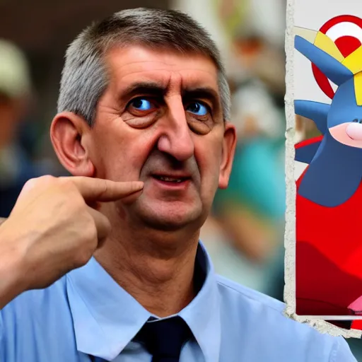 Prompt: Andrej Babiš as Ash from Pokemon