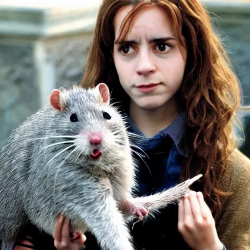 Prompt: hermione and a giant rat