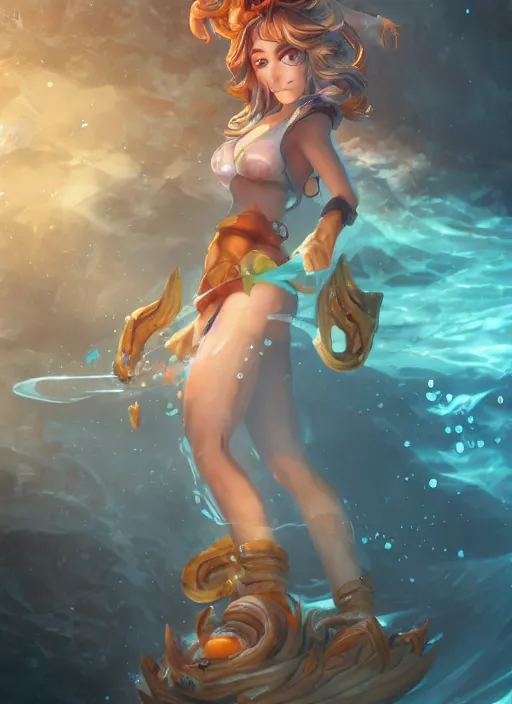 Prompt: nami, from league of legends, au naturel, underwater, fish skinned, hyper detailed, digital art, trending in artstation, cinematic lighting, studio quality, smooth render, unreal engine 5 rendered, octane rendered, art style by klimt and nixeu and ian sprigger and wlop and krenz cushart