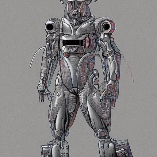 Prompt: humanoid rhino cyborg | jean giraud moebius