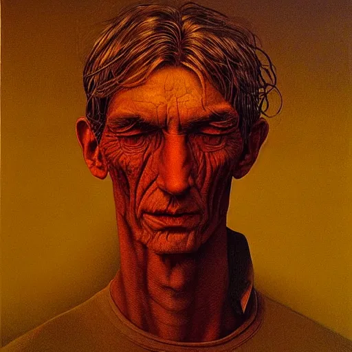 Image similar to portrait of xqc by zdzisław beksinski