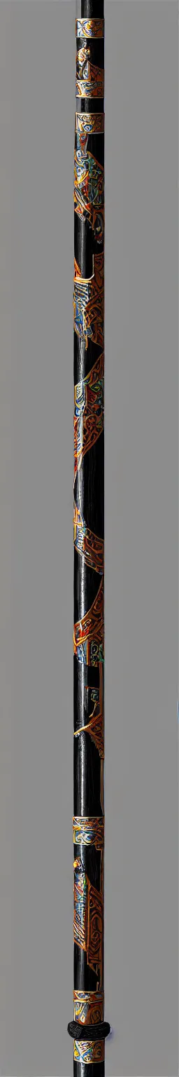 Prompt: single wooden long straight thin ninja fighting staff decorated with oriental ornaments, polished, weapon, highlight, vertical, centred, highly symmetric, sci - fi, fantasy, japan, dnd, close shot, bright uniform background, directional lighting, digital art, hyperrealism, award winning, 8 k, trending on art station