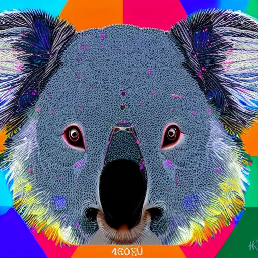 Image similar to a technicolor illustration of a koala made of polygons in geometric kaleidoscopic colors trending on artstation 4 k intricate extremely detailed digital art