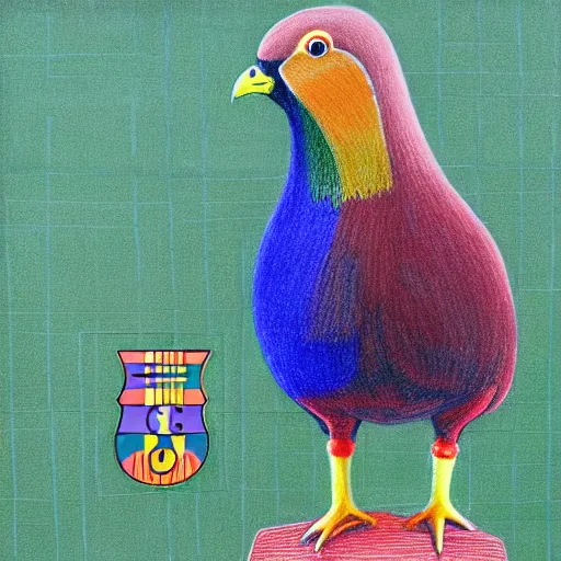 Image similar to Color pencil drawing of a pigeon wearing a FC Barcelona shirt