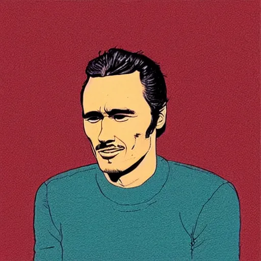 Prompt: “ james franco retro minimalist portrait by jean giraud!, moebius starwatcher, high detail, sharp, smooth face, color comic, 8 k ”